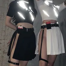 Харадзюку, панк стиль, черные нестандартные юбки, женские асимметричные юбки с высокой талией, плиссированные юбки в готическом стиле для девочек, модные юбки