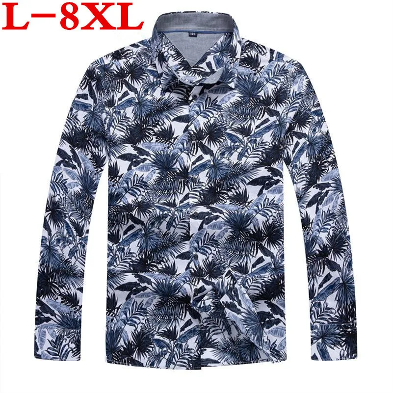 Мужская гавайская рубашка размера плюс 8XL 7XL Повседневная пляжная с длинным