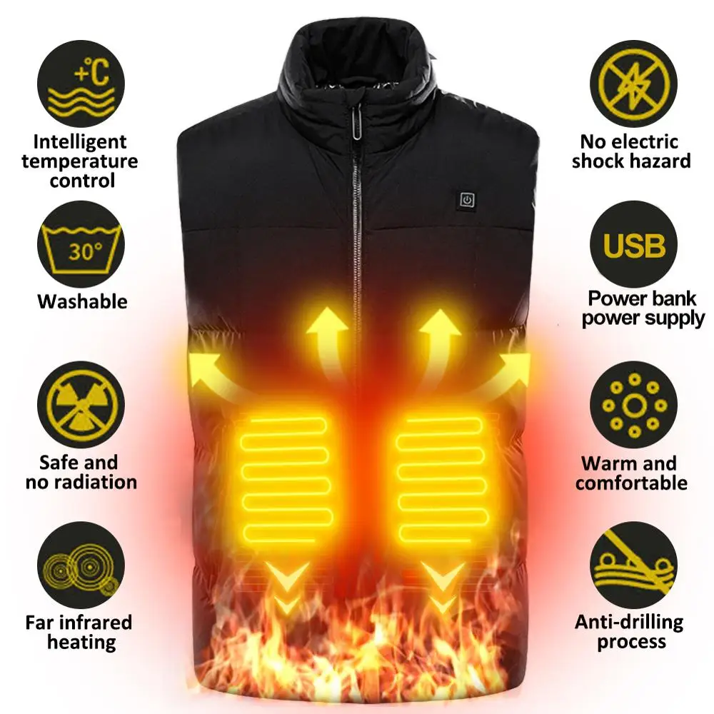 

New Heating Vest USB Electric Infrared 9 Areas Heating Jacket Winter heated vest Warm heated vest heated jacket Washable
