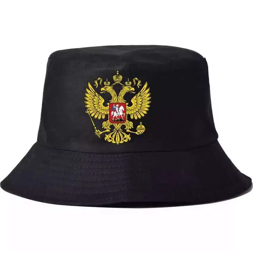 

Russian Badge Embroidery Bucket Hats Double Eagle Pattern Unisex Cap Sun Block Fisherman Hat Casual Hip Hop Summer Outdoor Sport