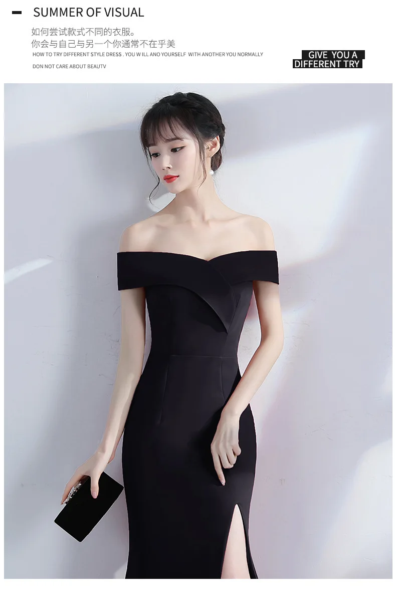 Современный без плеча Cheongsam черный Сплит Тонкий Qi Pao женское традиционное китайское вечернее китайское платье-Ципао Восточный Стиль Вечерние платья