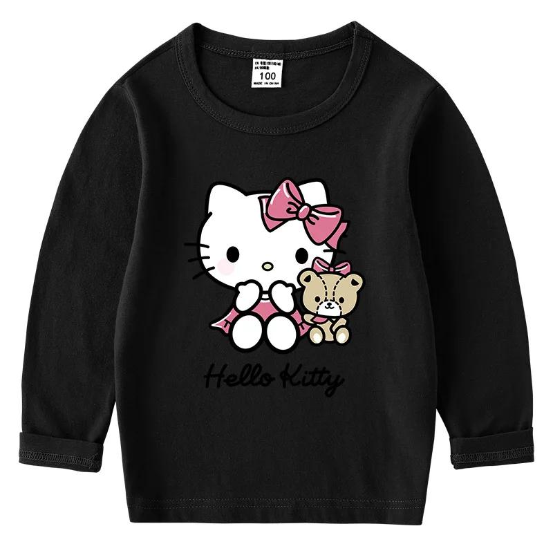 thumbnail image 1 of Hello Kitty camiseta de Color sólido para niños primavera otoño nueva camisa de cuello redondo para niños y niñas Camisa de manga larga de algodón para bebés, 1 of 5