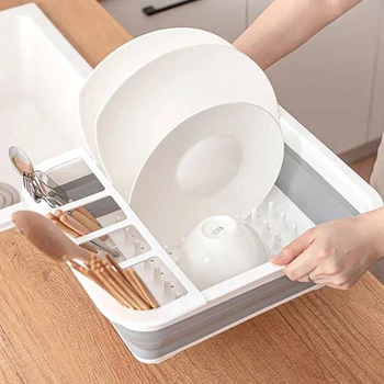 

Dish Rack Set Dish Cutlery Cup Rack With Tray Steel Drain Bowl Rack Dish Rack Drainer Folding Multifunction Kitchen Tools