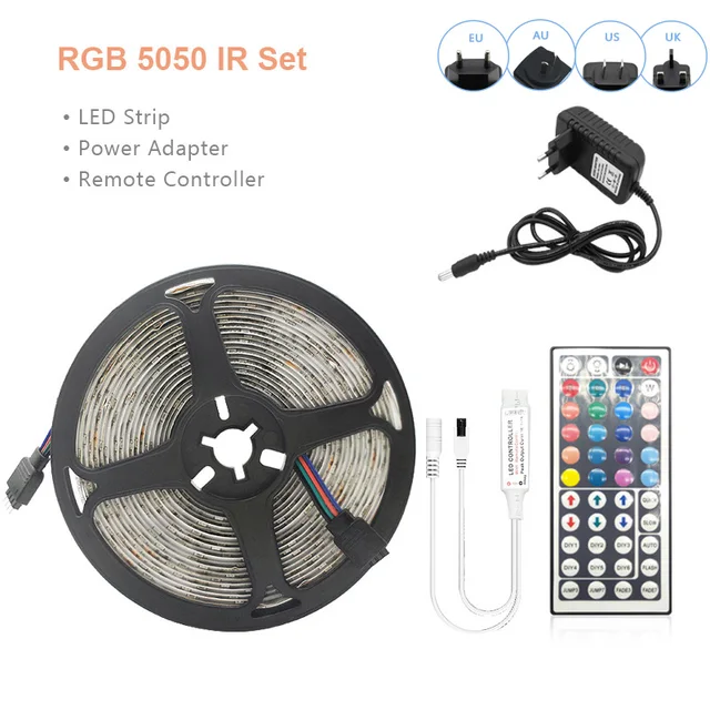 LED Strip Light RGB 5050 2835 Flexible Ribbon WiFi Bluetooth 12V led strip 20M 5M 10M 15M Waterproof Tape Diode+Control+Adapter RGB 5050 IR Set