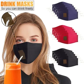 

2pcs Adlut Protect Drink Face Mask with Breather Respirator Reusable Hole for Straw Hole Cosplay Costume Accessories Reusabl