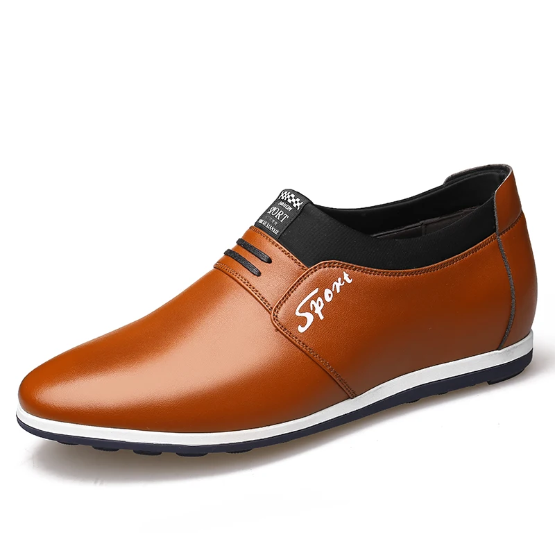 Misalwa/Мужская обувь, увеличивающая рост; кожаная обувь с перфорацией типа «броги»; белые мужские повседневные оксфорды; мужские кроссовки; удобная повседневная обувь - Цвет: Orange Men Sneakers