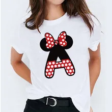 Minnie Mouse Print T shirt Women Custom Name Letter Combination Women's High Quality T-shirt Disney Font A-Z Short Sleeve Tshirt