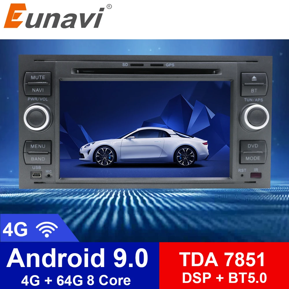 Автомагнитола Eunavi 2din Android 9 для Ford Focus 2 Mondeo S-max Focus C-MAX Galaxy Fiesta мультимедийный видеоплеер навигация gps