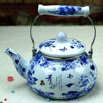 

2L Retro enamel kettle tea set wine coffee pot induction cooker home kitchen blue and white porcelain cold kettle milk jug