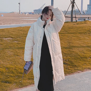

2020 Winter Long Off-white Cotton Women's Parka Coat Casual Fashion High-quality Korean Jacket Thick Warm Women's Puffer Coat