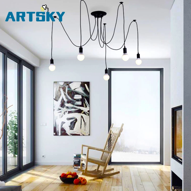 

Retro Black E17 Bulb 6-14 Arms Adjustable Chandelier Modern Dining Room Living Room Kitchen Decor