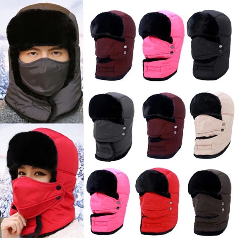 Fashion Trapper Hat Snow Cap Waterproof with Mask Windproof Winter Russian Ski Cap New Sports Ushanka Earmuffs