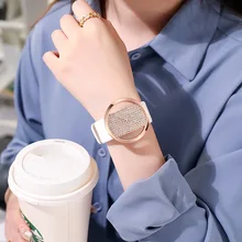 

New Design Watch Women's Fashion Luxury Quartz watch Hollow Dial Leather Diamond Watches Woman Clock Optimal Gift reloj montre