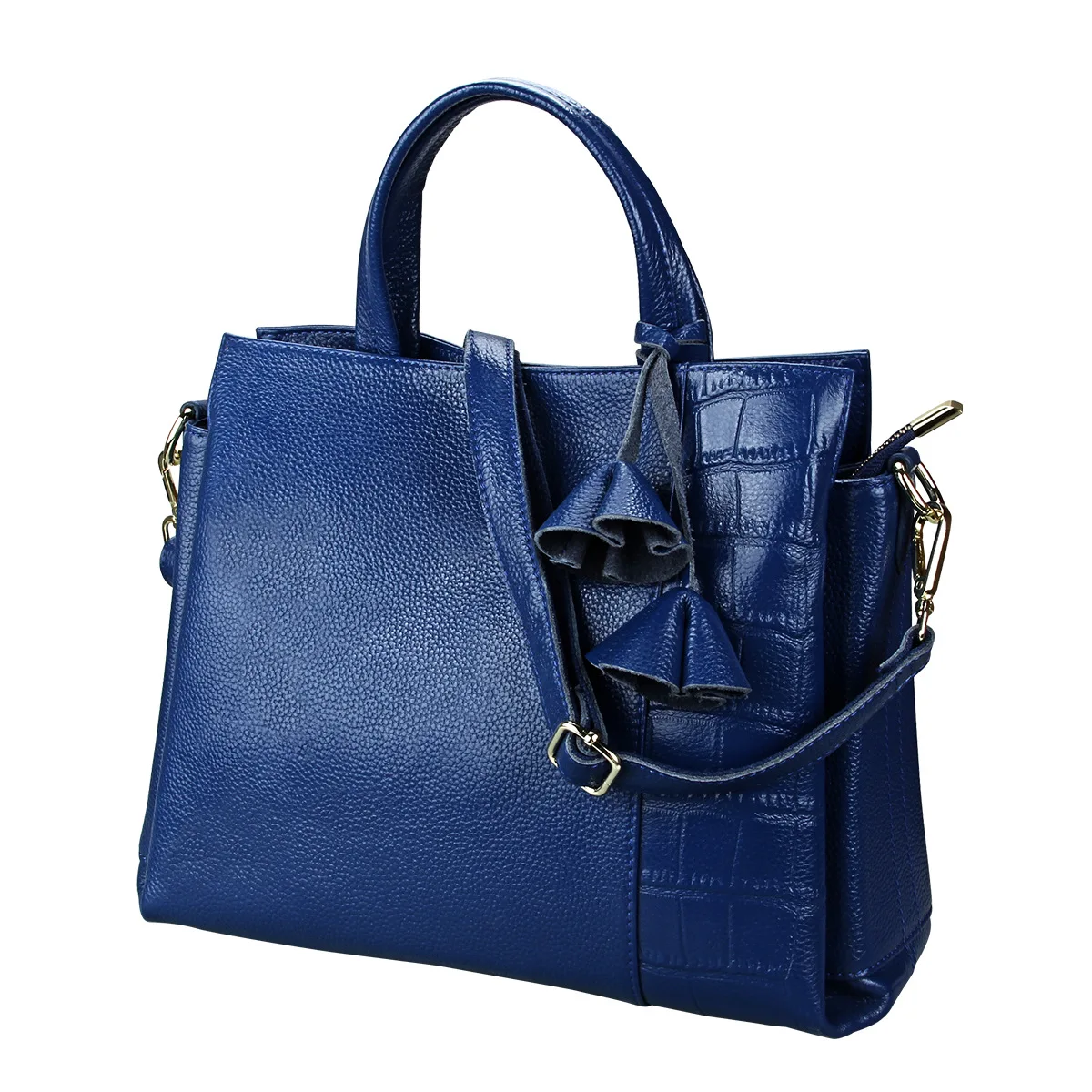 

Ougger Medium Bags In Luxury Handbags Women'S Shoulder Bag Blue Genuine Leather England Style Tote Bag With Flowers For Banquet