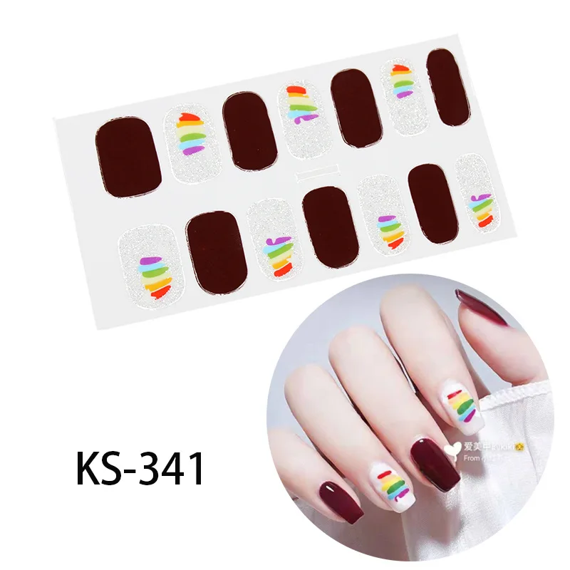 KS-341 14tips/лист полное покрытие для ногтей наклейки-лак полоски однотонный нейл-арта волновой точки Дизайн Блеск порошок маникюрные Типсы - Цвет: KS-341