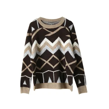 

Ou Fan design sense pattern warm long-sleeved sweater women 2019 winter Korean women's loose sweater