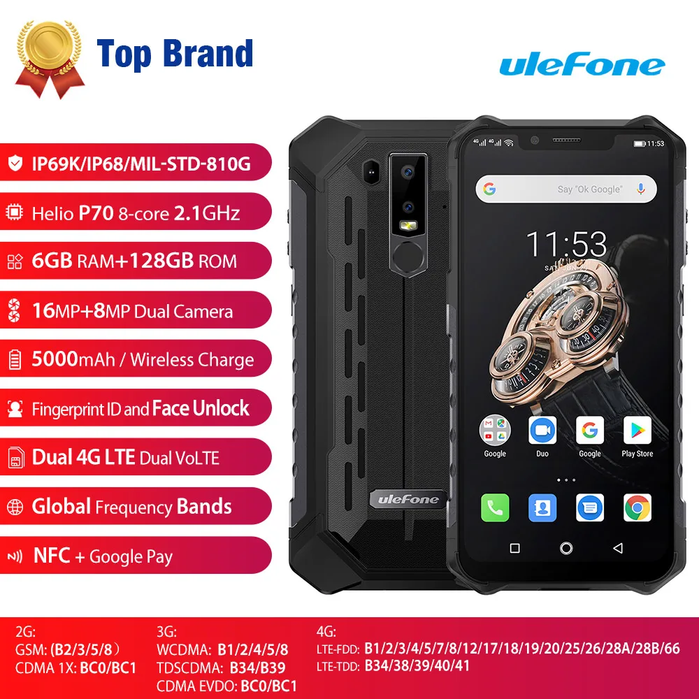 Ulefone Armor 6S IP68/IP69K прочный телефон Helio P70 Восьмиядерный 6," FHDAndroid 9,0 6GB+ 128GB NFC Face ID глобальная версия смартфона