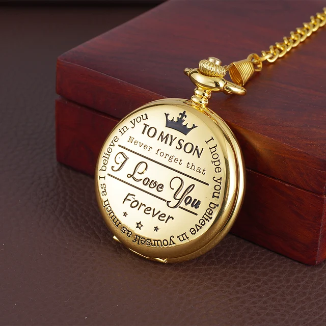 Engraved TO MY SON literal pocket watch Crown pattern pocket watch flip watch Quartz watch in a variety of colors 1