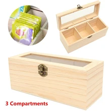 Винтажная коробка для хранения с 3 отсеками, защитный футляр для чая, многофункциональный деревянный сумка для подарков, прочная стеклянная крышка