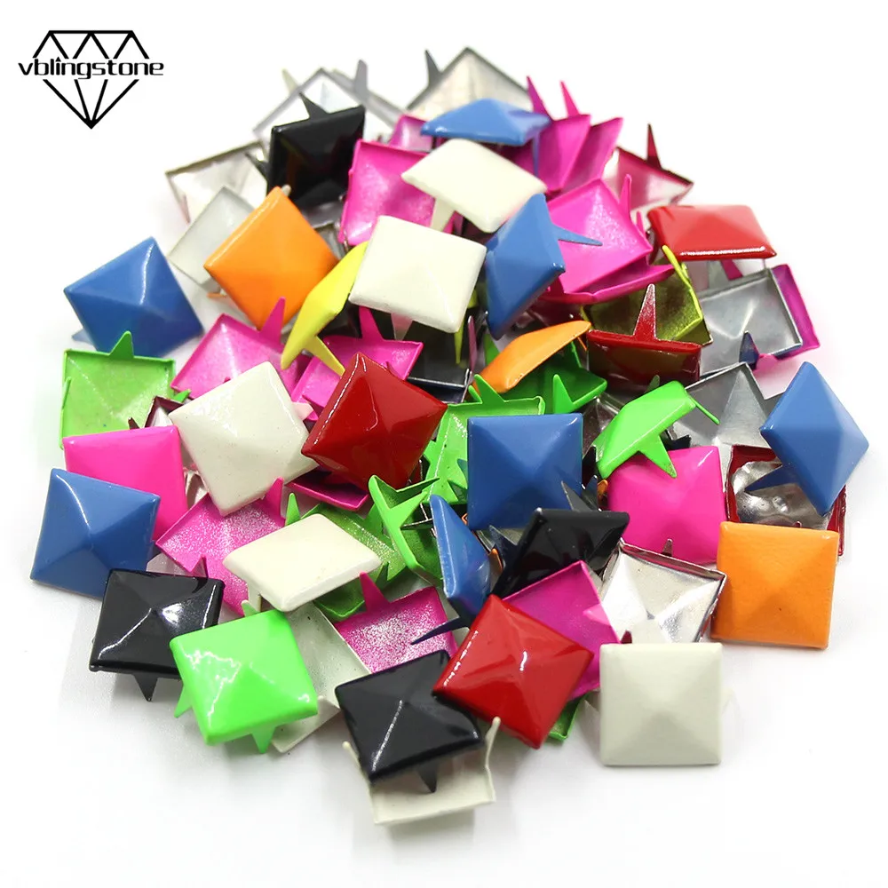 

100Pcs Mixed Color Metal Rivets Square Shape Claws Studs Nailheads Rivet Crafts DIY For Clothes 12mm Punk Spikes For Leather