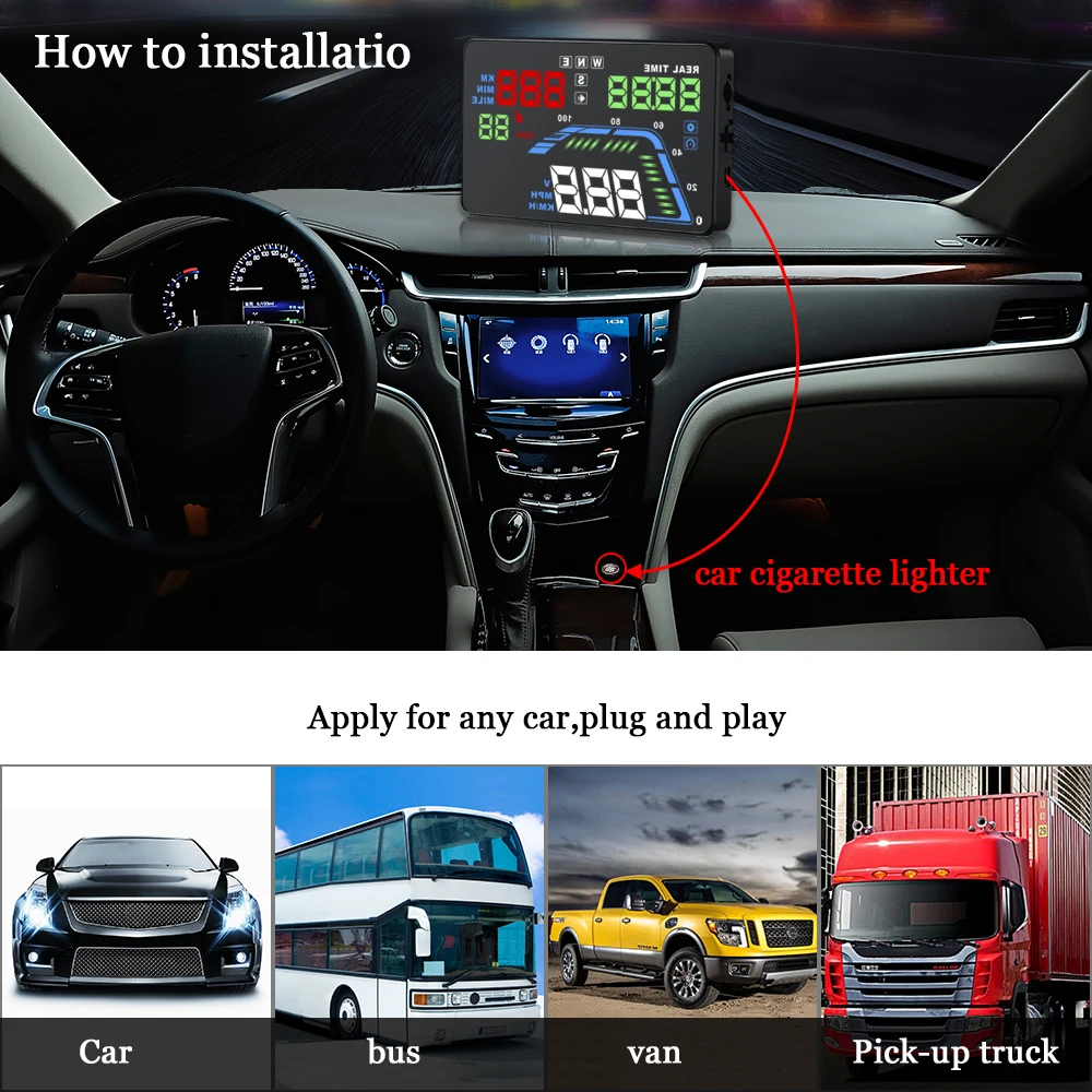 Дисплей HUD Дисплей автомобиля Q7 gps через прикуриватель HUD для автомобиля проектор Цифровой измеритель скорости автомобиля сигнализация безопасности