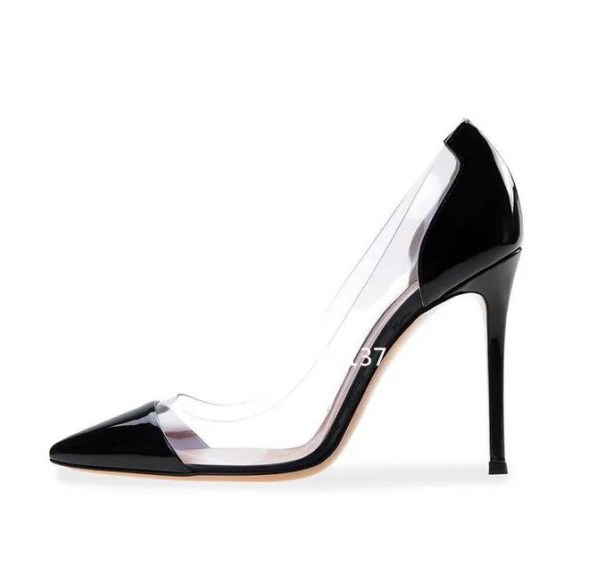 Прозрачные женские туфли-лодочки из ПВХ в стиле пэчворк; женские туфли с острым носком без застежки на тонком каблуке; брендовые дизайнерские туфли на высоком каблуке - Цвет: as pic