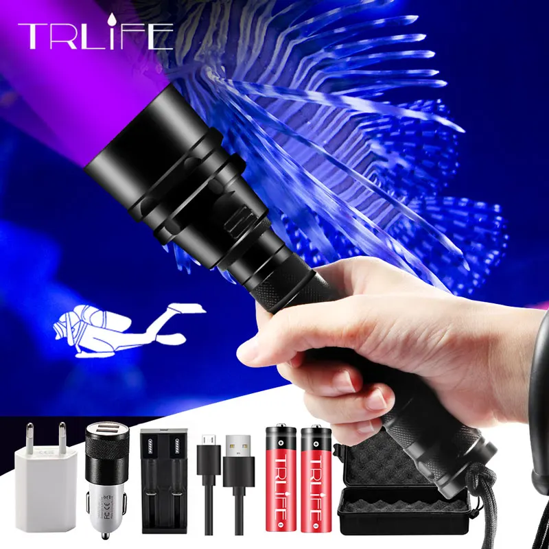 Diving Led Flashlight Uv Scuba Purple Light Underwater 200m Ultraviolet