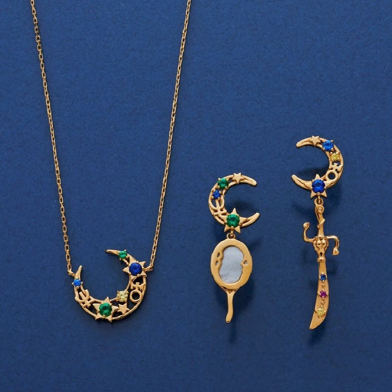

Japan Anime Moon Shape Necklace Uranus Neptune 925 Sterling Silver Pendant Cosplay Props Women Jewelry Gift
