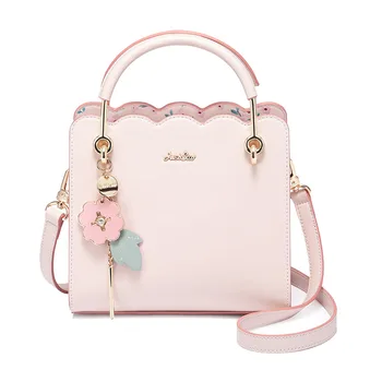 

Just Star Women's Pu Leather Handbag Ladies Fashion Stitching Handbag Pink Lady Flower Tassel Fresh Color Crossbody Bag