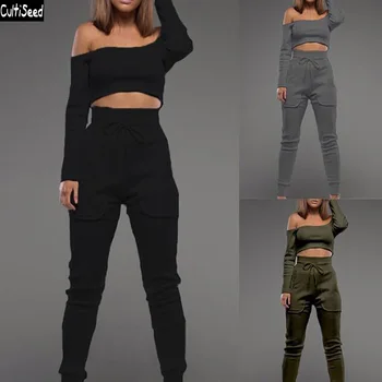 

Cultiseed Women Slash Neck Short Top+Long Pant 2pc Set Suit Clothing Female Fashion Casual Sets Ladies New Sexy Sets Suit