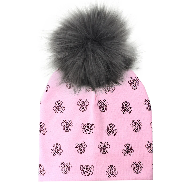 New Baby Cap Cotton Faux Fur Pompom Hat For Boy And Girl autumn and Winter Hat skullies beanies Children's Hats Caps Bonnet