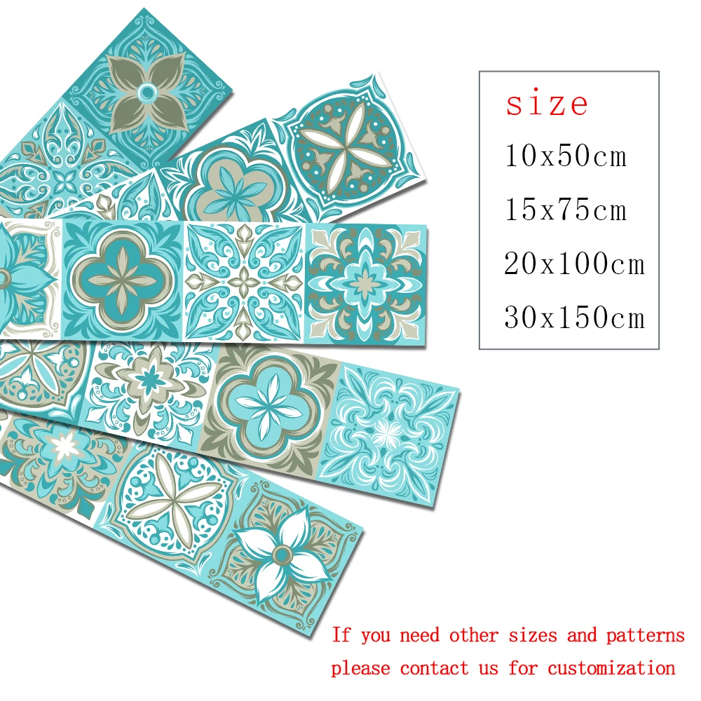 Description Picture 3 of itemBlue & Green Strip Ceramic Wall Sticker Glossy Surface Kitchen Bathroom Stairs Wallpaper Waterproof Oil-proof Tiles Wall Decals