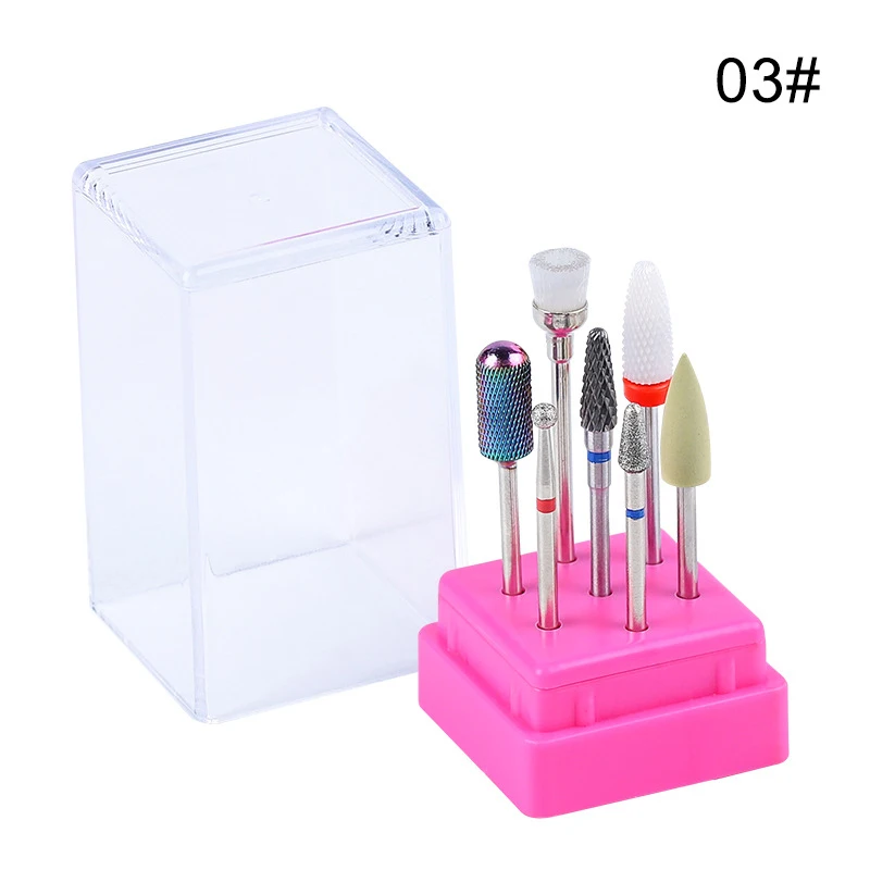 1set Milling Cutter Nail Drill Bits For Manicure Machine Ceramic Diamond Nail Sander Bits Nail Drill Bits Set Pink Base TH14