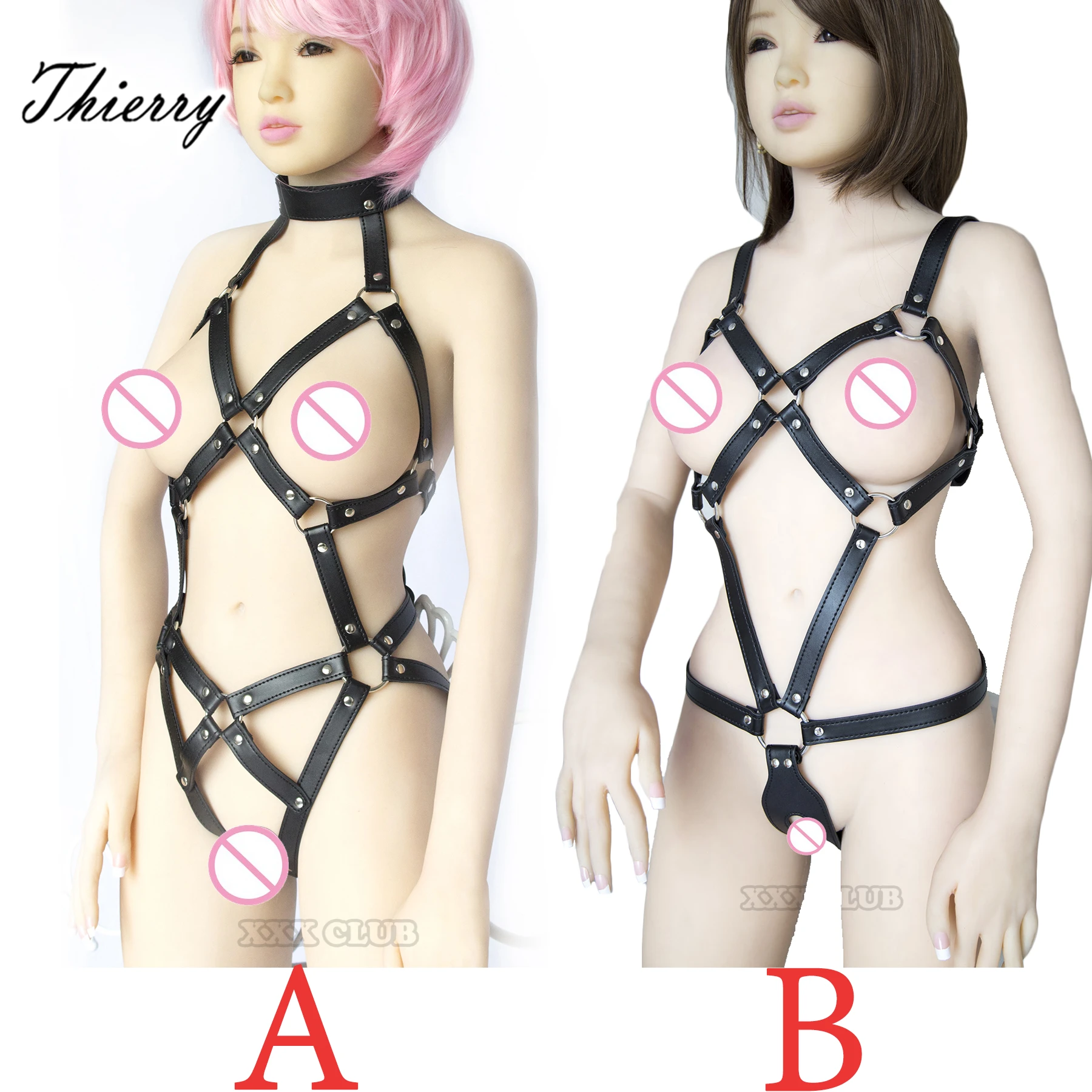 Thierry Adult Games PU Leather Body Harness for Women Fetish Slave Bondage Restraints Exposed Breast Chastity Belt Sex Products sex toys