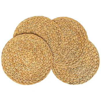 

Beautiful Woven Placemats Round Placemats for Dining Table (Natural, 13.8 Inch Set of 4)