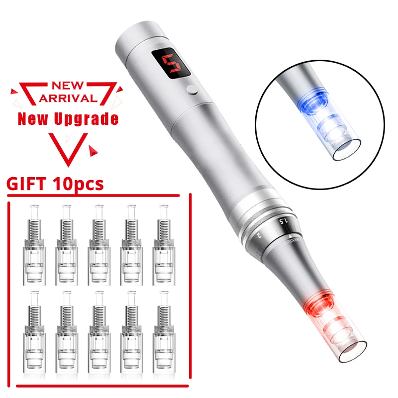  DARSONVAL Wireless USB Charging Micro Needling Pen Silver 2 Colors Led Facial Needle Cartridge Tatt - 4000333178527