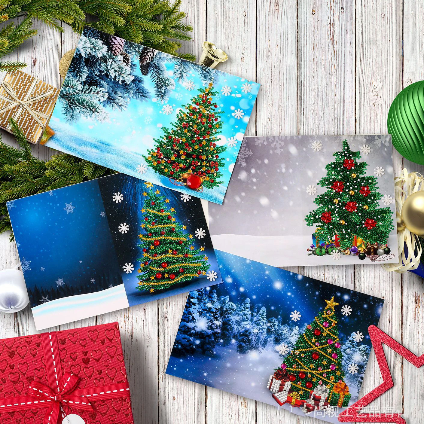  2019  Christmas Tree Diamond Painting Invitation Cards DIY Special Christmas Tree Greeting Postcard - 4.00038E+12
