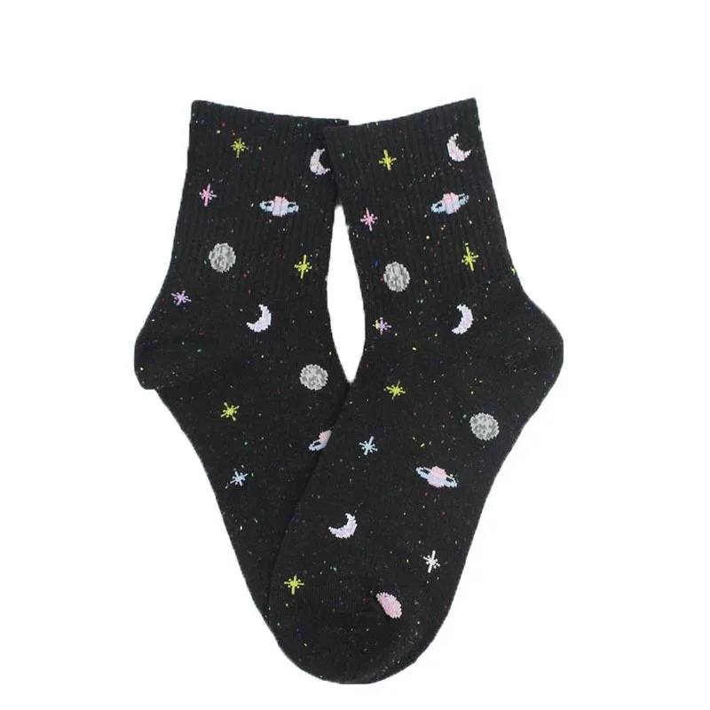 Harajuku, забавные Носки с рисунком планеты, японские креативные носки со звездами, женские теплые милые носки, новые женские носки, Meias SA-8 - Цвет: Белый
