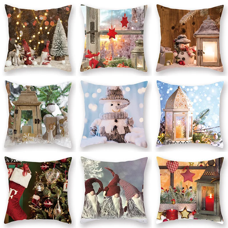 

Single-sided Printing Polyester Christmas Snowman Decorative Throw Pillows Case Cartoon Xmas Deer Cushion Cover for Sofa Chair