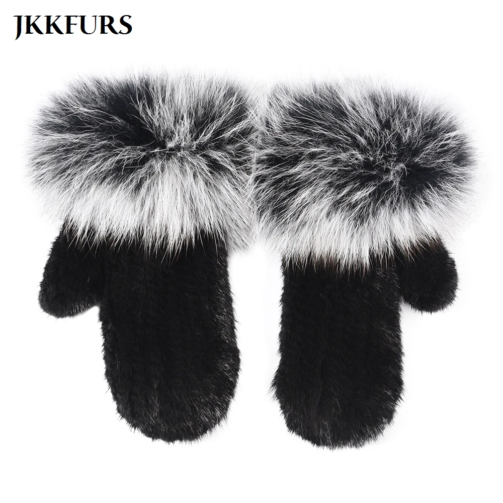 JKKFURS 2020 Новые поступления перчатки из натурального меха норки зимние теплые