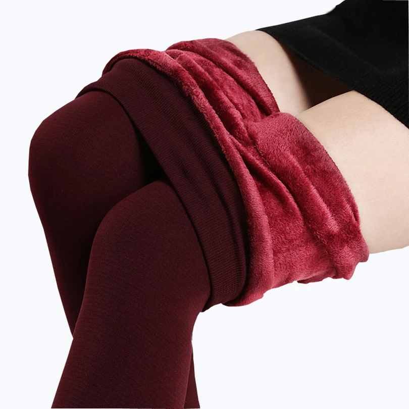 K018 Warm Wine Red Зимние леггинсы, вязанные бархатные повседневные леггинсы, новые высокие эластичные утолщенные женские теплые черные штаны, обтягивающие штаны для женщин, леггинсы - Цвет: K018 Warm Wine Red