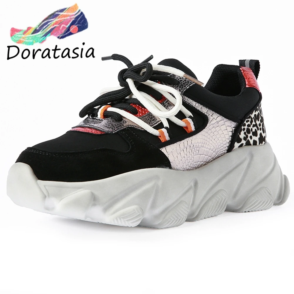 

DORATASIA New Brand Quality Genuine Leather Sneakers Women 2019 Girl mixed-color Dad Shoes Woman Leopard Platform Flats