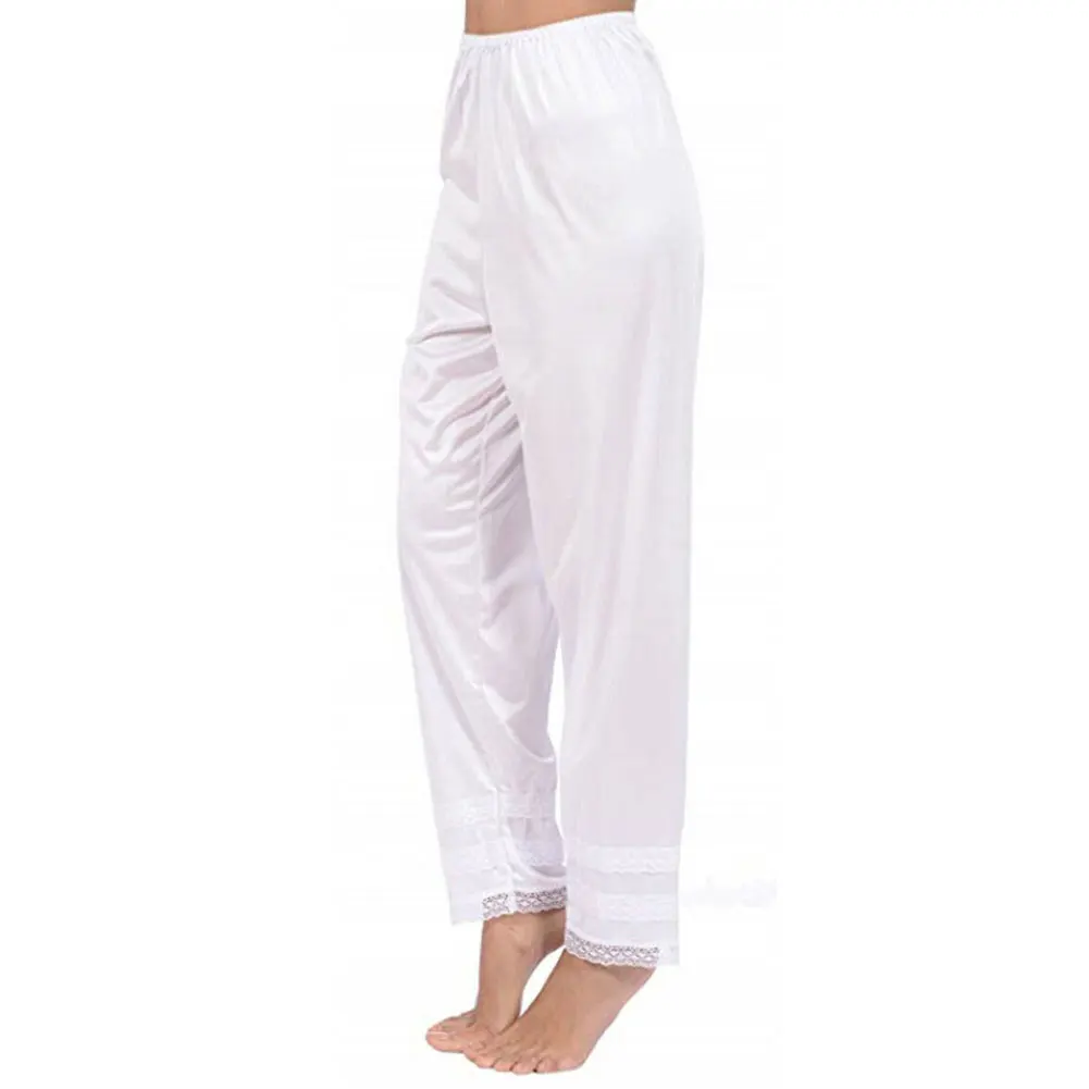 Женские пижамные штаны широкие ноги повседневные Lounge сна брюки эластичный пояс атласные кружева свободные пижамы брюки