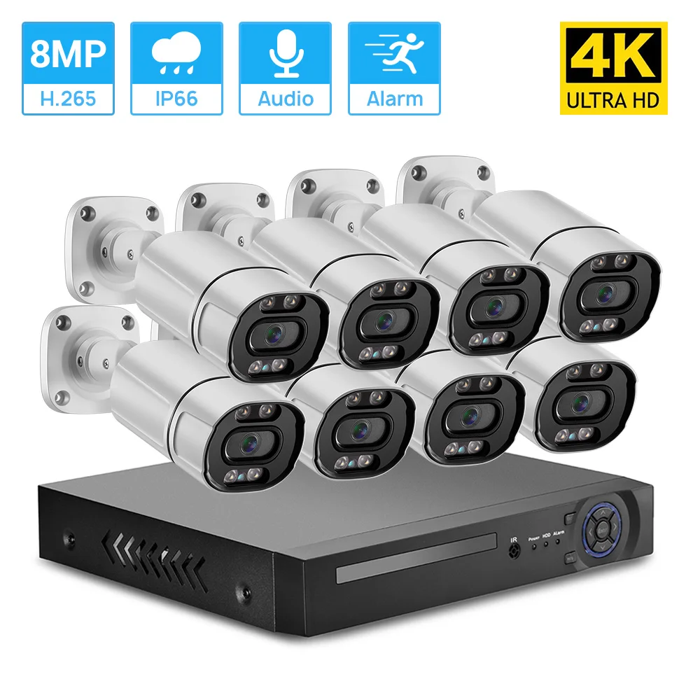4K 울트라 HD POE NVR 시스템, 8CH 48V POE 카메라 키트, 방수..
