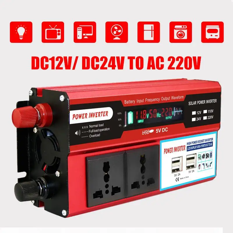 5000 Вт 4 USB ЖК-дисплей Дисплей DC 12 V/24 V к переменному току 220V автомобильный Мощность инвертор Зарядное устройство конвертер адаптер Модифицированная синус волновой трансформатор