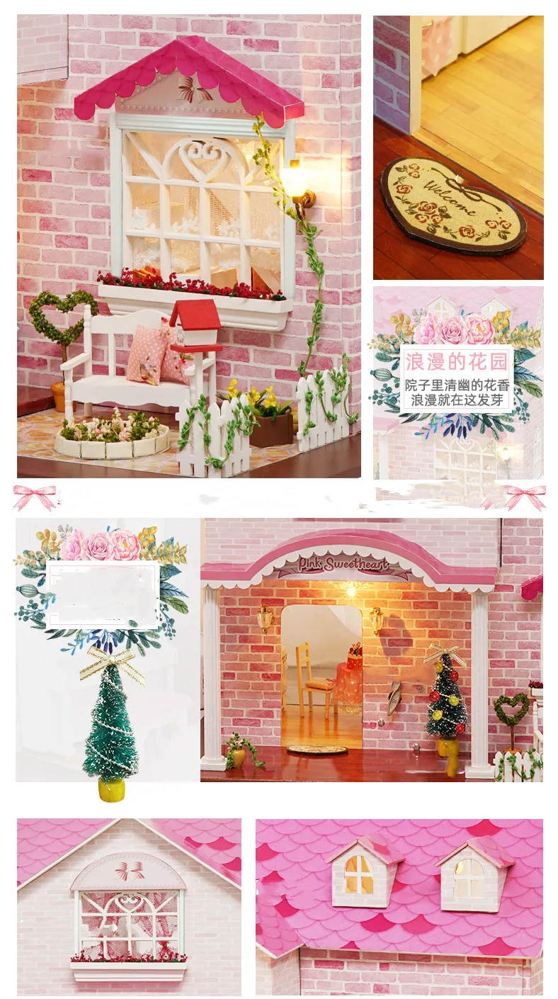 DIY Кукольный дом мебель розовый Милая вилла Миниатюрный Кукольный домик игрушка для детей милые семьи дом Casinha De Boneca дом