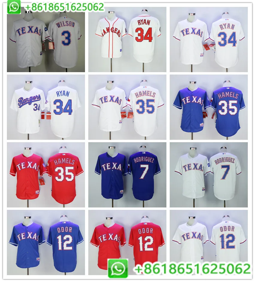 Мужчины из Техаса Нолан Райан Адриан белтр ругнед запах Ивана Родригеза Рассел Вилсона Коул Хэмелс Флекс и крутой базовый игрок Джерси BHR01