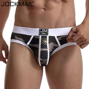 

JOCKMAIL Men's Underwear Briefs Mesh Low Rise CamouflageSoft Underpant, Sexy Gay Men Underwear Mesh Lingerie Body Cuecas Slip