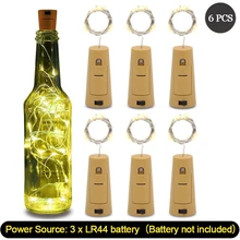 6 шт., винные светильники-пробка, 20 светодиодный, серебряная медная проволока, гирлянда, сказочные гирлянды для DIY, вечерние, рождественские, свадебные, домашний декор