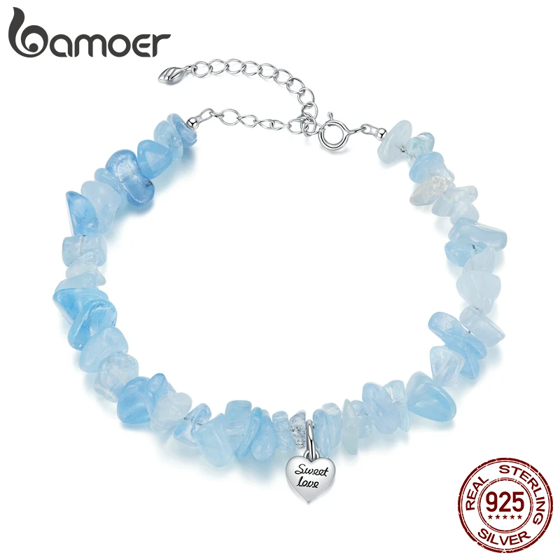 Серебряный браслет из голубых кристаллов bamoer 925 пробы серебряный романтичный милый любовь кристаллы камень